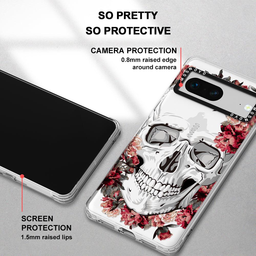 Red Flower Skull Phone Case - Google Pixel 7 Case - MOSNOVO