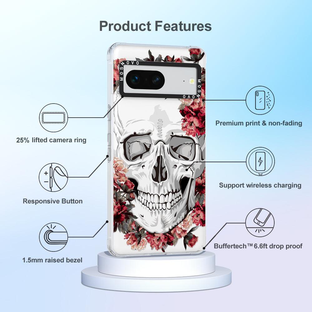 Red Flower Skull Phone Case - Google Pixel 7 Case - MOSNOVO