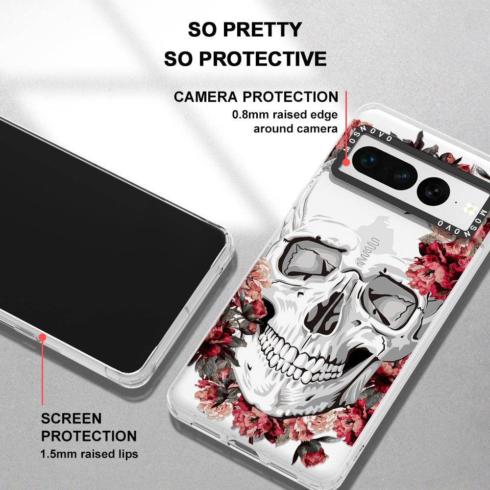 Red Flower Skull Phone Case - Google Pixel 7 Pro Case