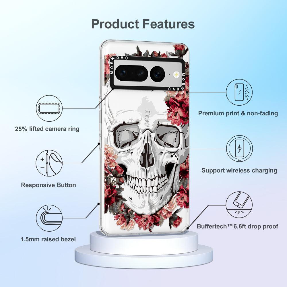 Red Flower Skull Phone Case - Google Pixel 7 Pro Case