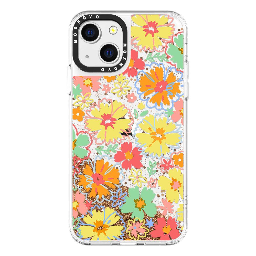 Retro Boho Hippie Flowers Glitter Phone Case - iPhone 13 Case - MOSNOVO