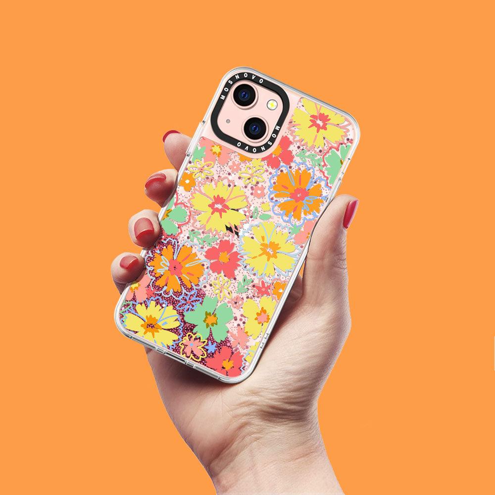 Retro Boho Hippie Flowers Glitter Phone Case - iPhone 13 Case - MOSNOVO