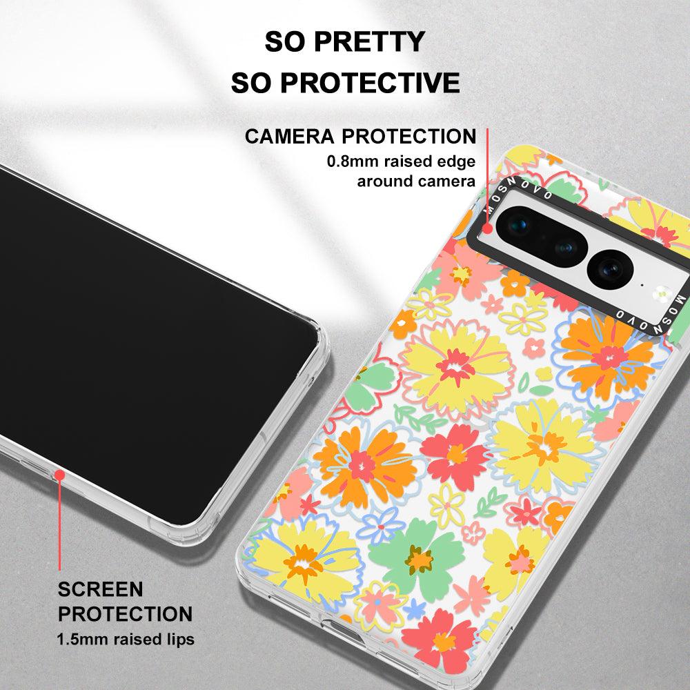 Retro Boho Hippie Flowers Phone Case - Google Pixel 7 Pro Case - MOSNOVO