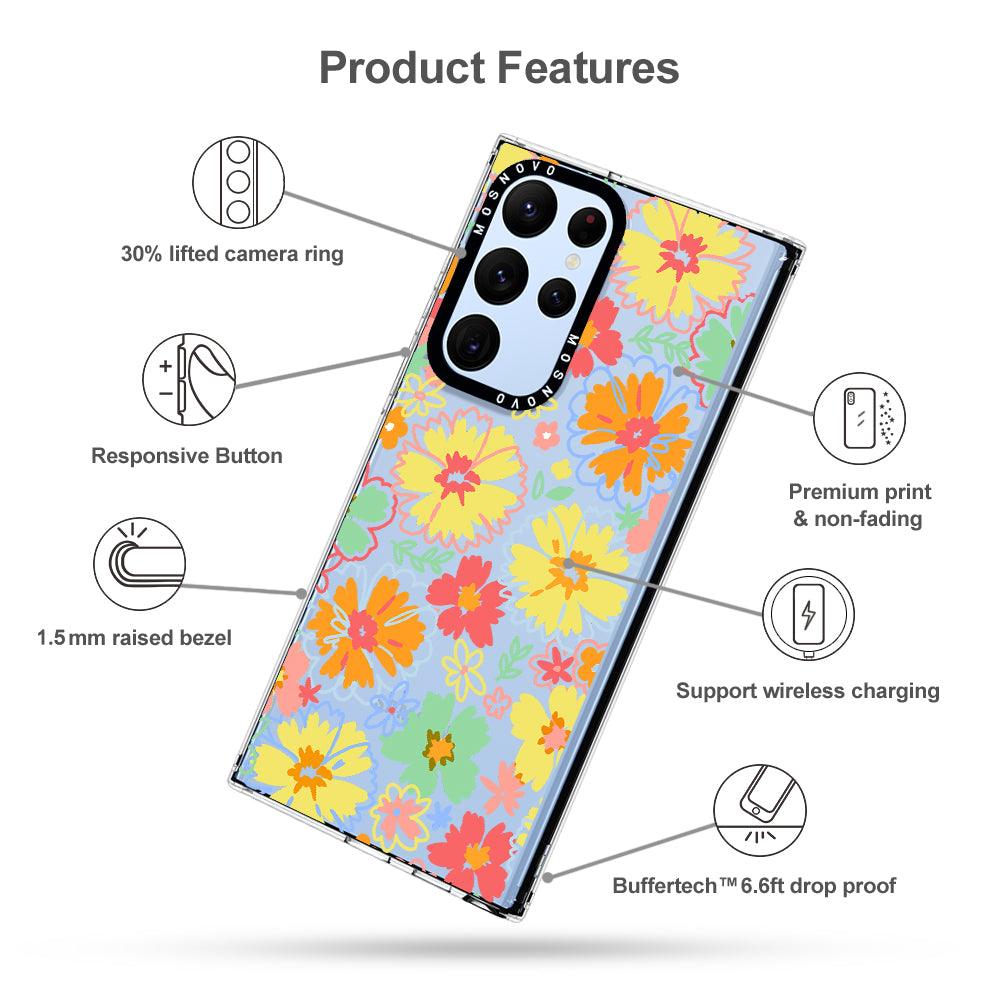 Retro Boho Hippie Flowers Phone Case - Samsung Galaxy S22 Ultra Case - MOSNOVO