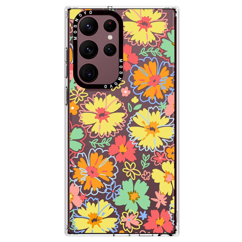 Retro Boho Hippie Flowers Phone Case - Samsung Galaxy S22 Ultra Case - MOSNOVO