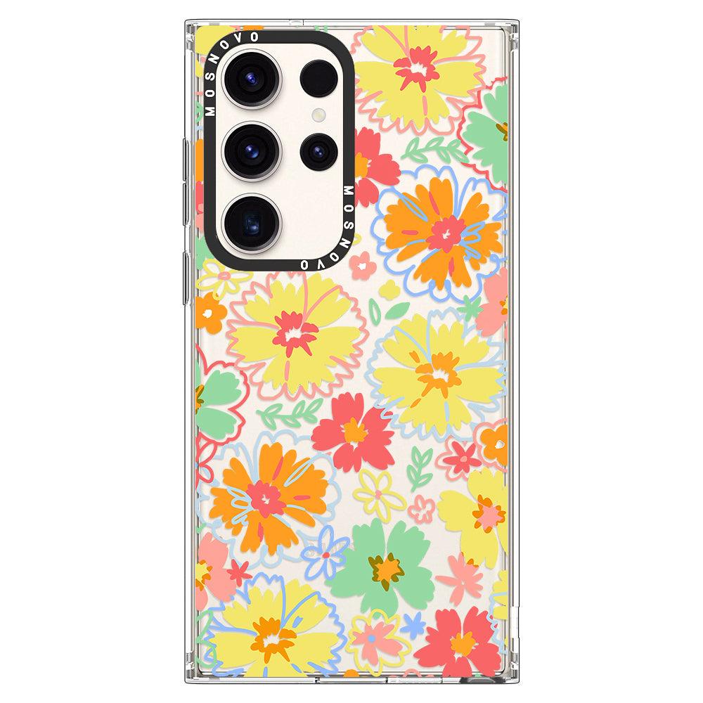 Retro Boho Hippie Flowers Phone Case - Samsung Galaxy S23 Ultra Case - MOSNOVO