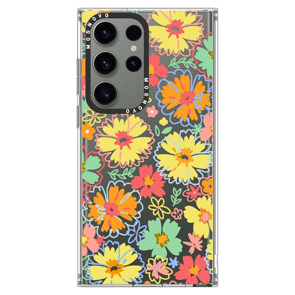 Retro Boho Hippie Flowers Phone Case - Samsung Galaxy S23 Ultra Case - MOSNOVO