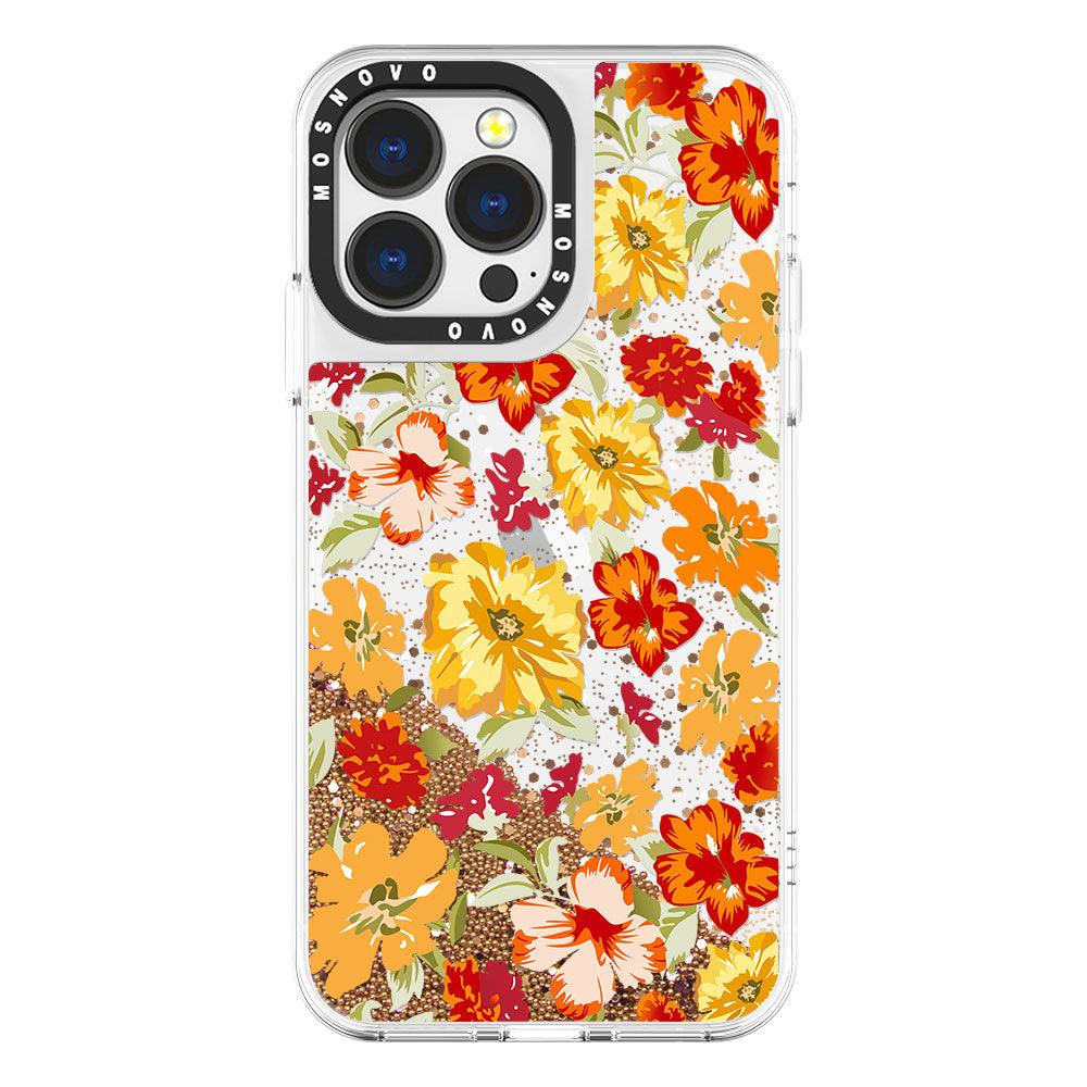 Saffron Yellow Flower Floral Glitter Phone Case - iPhone 13 Pro Case - MOSNOVO