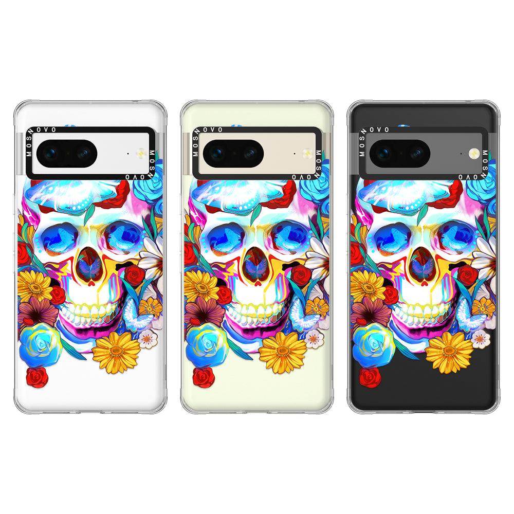 Sugar Flower Skull Phone Case - Google Pixel 7 Case - MOSNOVO