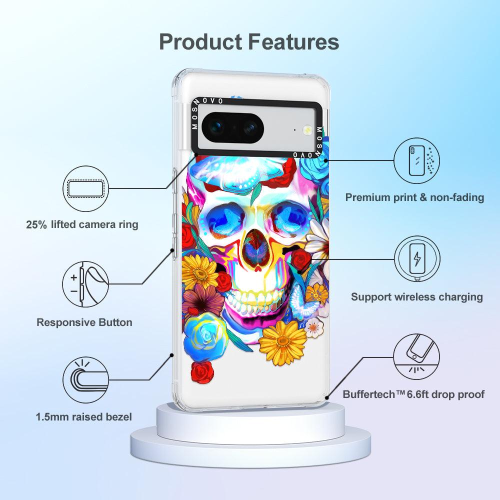 Sugar Flower Skull Phone Case - Google Pixel 7 Case - MOSNOVO