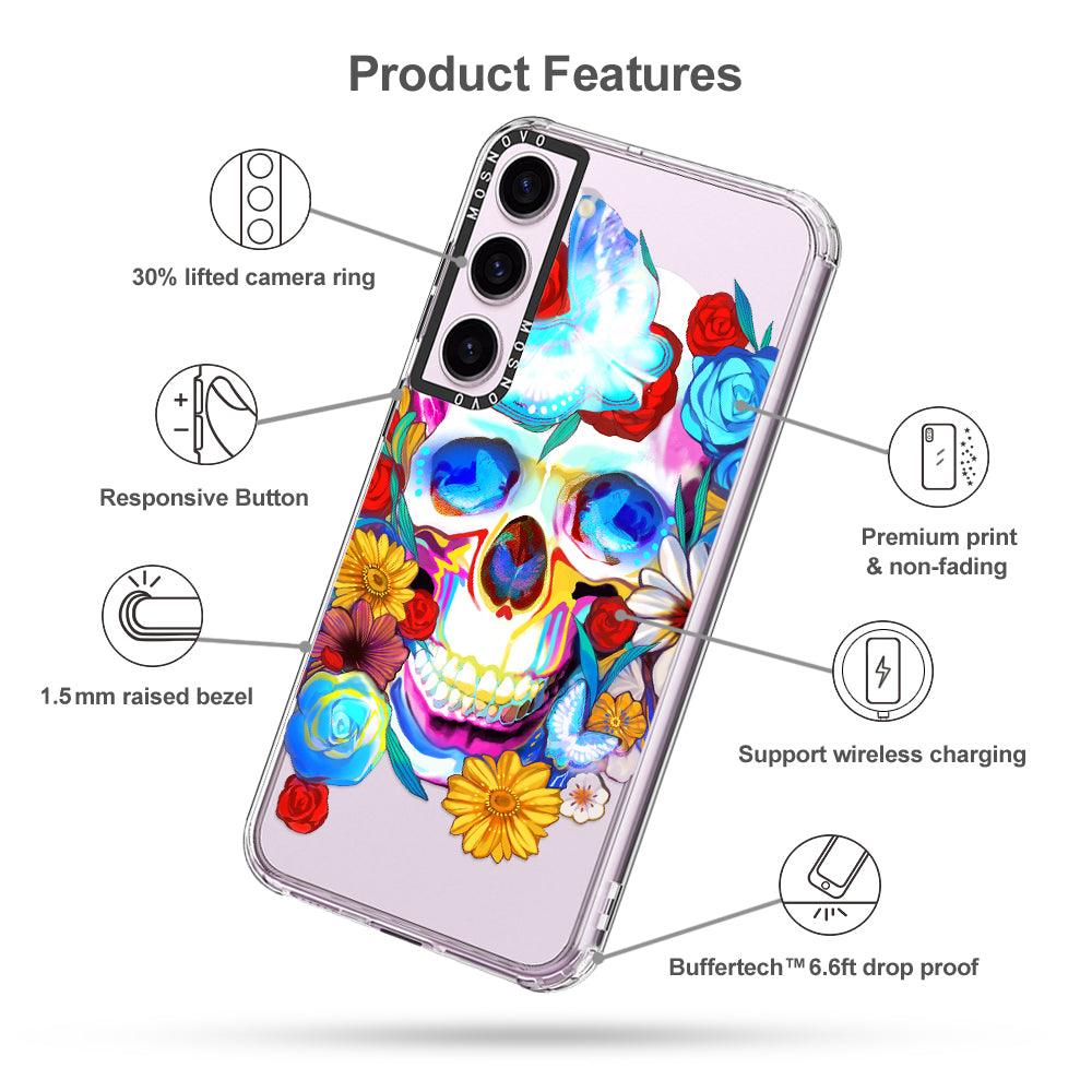 Sugar Flower Skull Phone Case - Samsung Galaxy S23 Plus Case - MOSNOVO