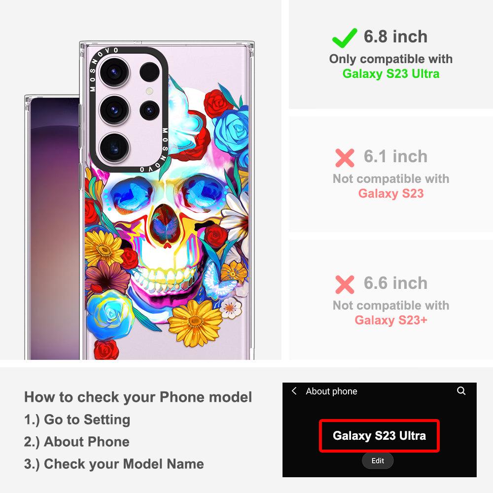 Sugar Flower Skull Phone Case - Samsung Galaxy S23 Ultra Case - MOSNOVO