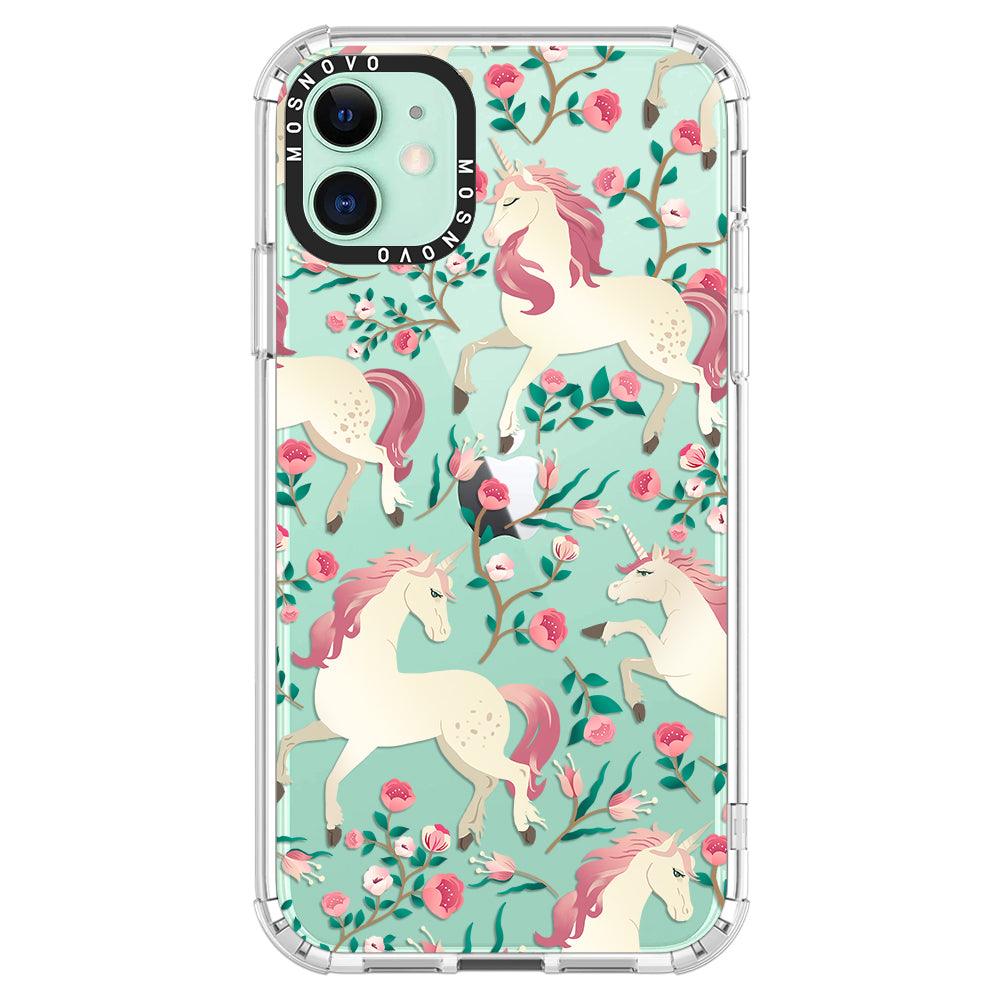 Unicorn with Floral Phone Case - iPhone 11 Case - MOSNOVO