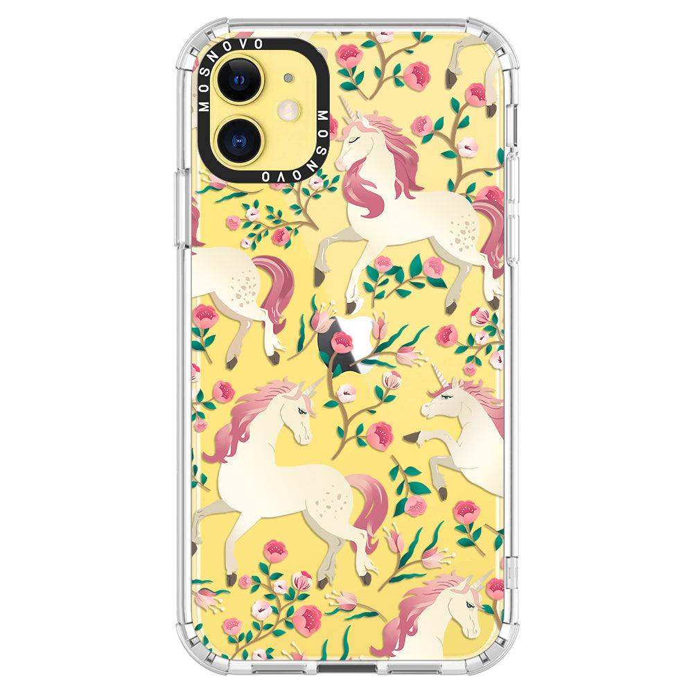 Unicorn with Floral Phone Case - iPhone 11 Case - MOSNOVO