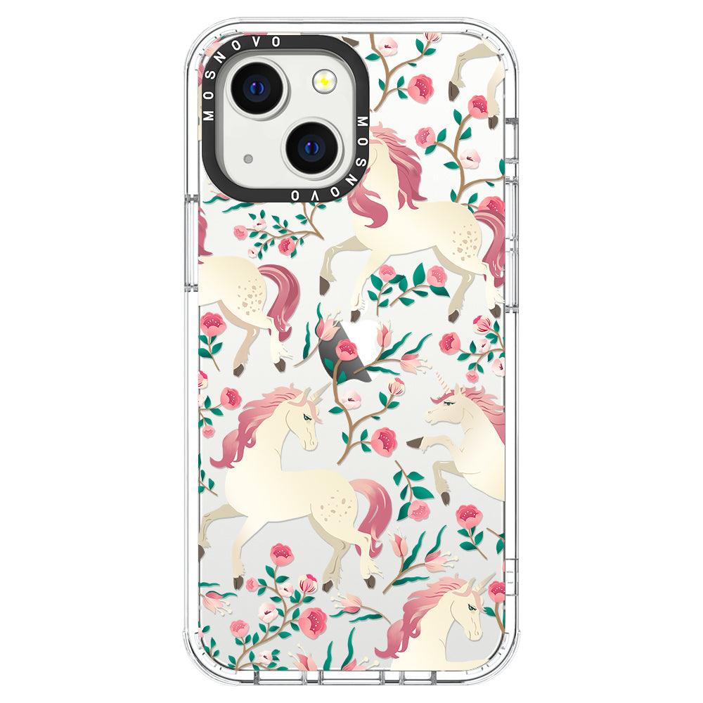 Unicorn with Floral Phone Case - iPhone 13 Mini Case - MOSNOVO