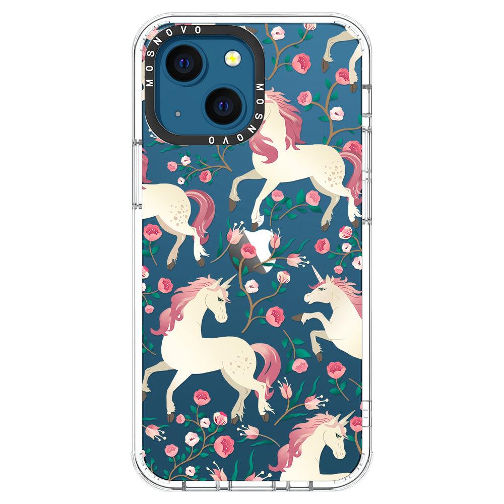 Unicorn with Floral Phone Case - iPhone 13 Mini Case - MOSNOVO