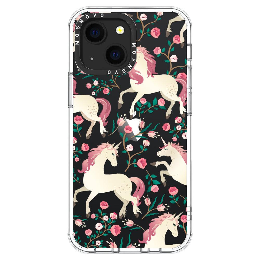 Unicorn with Floral Phone Case - iPhone 13 Mini Case - MOSNOVO