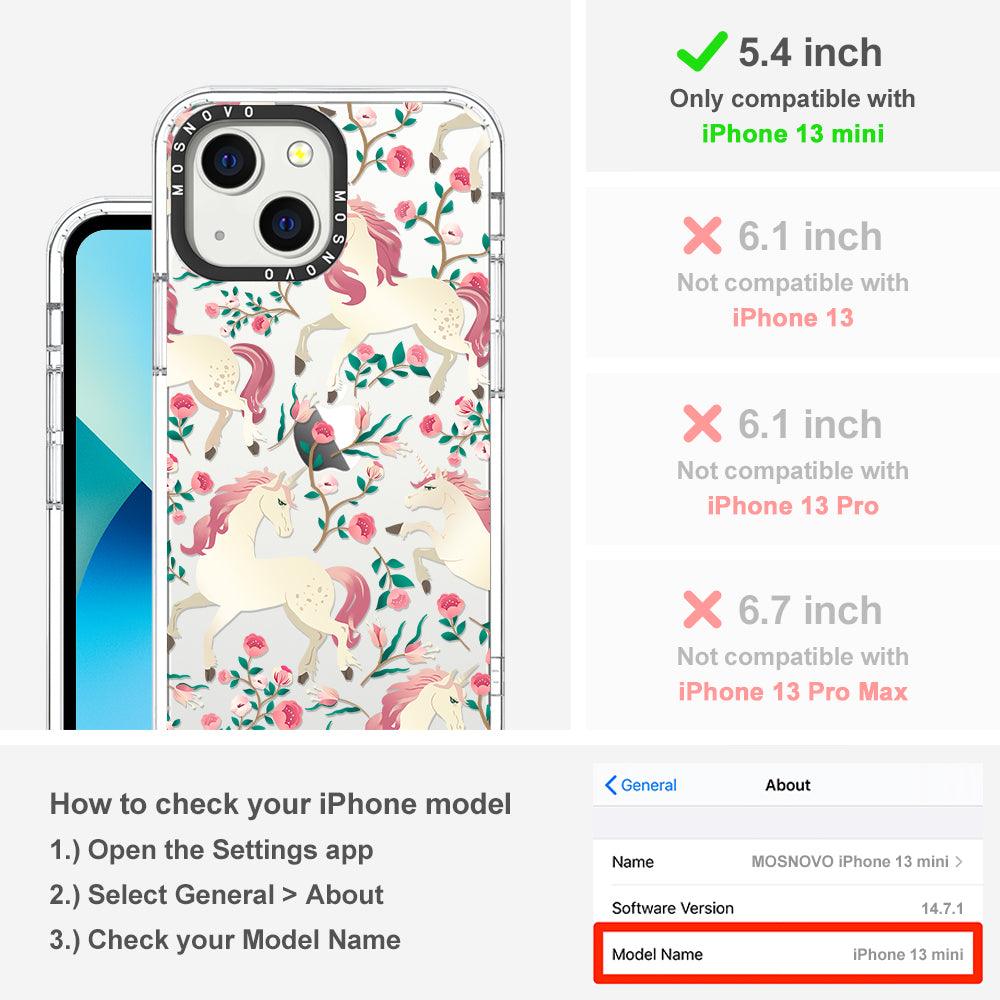 Unicorn with Floral Phone Case - iPhone 13 Mini Case - MOSNOVO