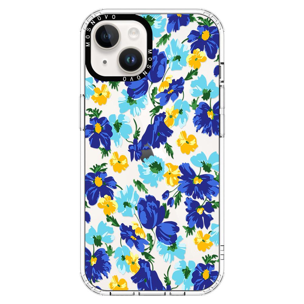 Vintage Blue Floral Phone Case - iPhone 14 Plus Case - MOSNOVO