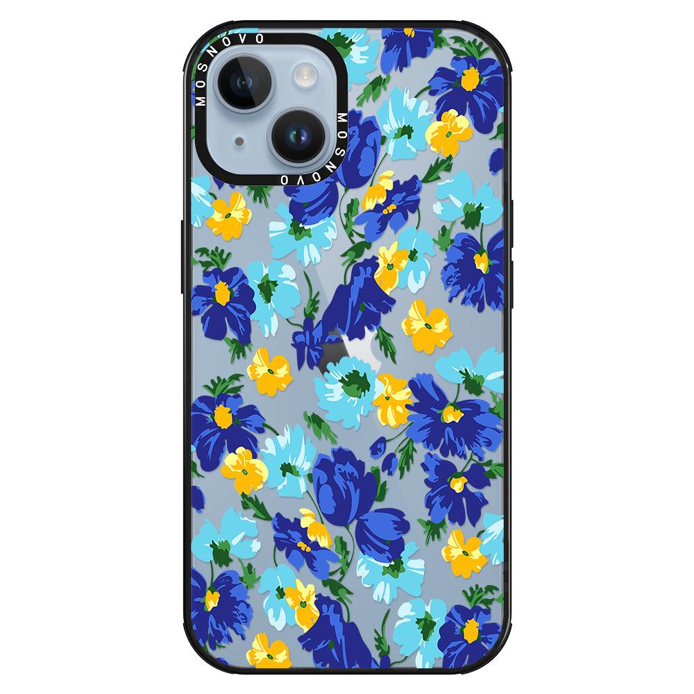 Vintage Blue Floral Phone Case - iPhone 14 Plus Case - MOSNOVO