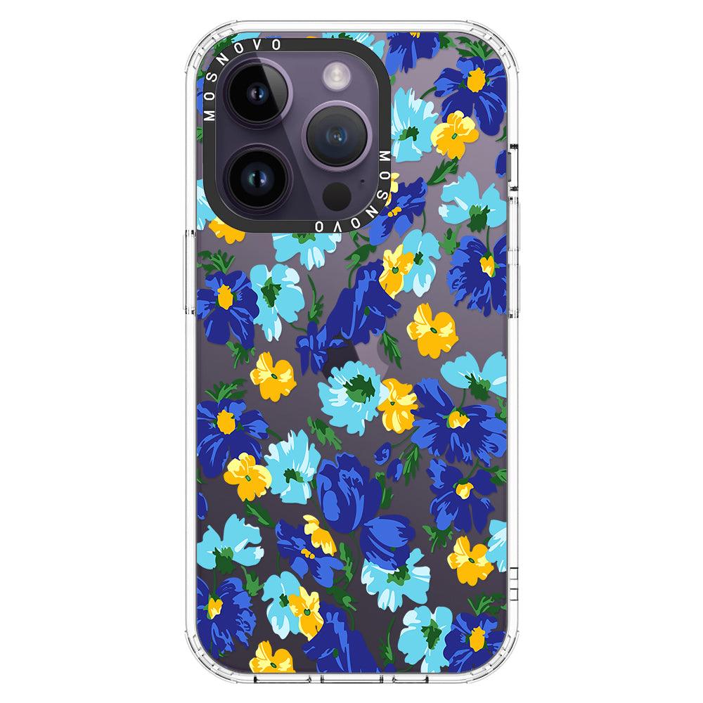 Vintage Blue Floral Phone Case - iPhone 14 Pro Case - MOSNOVO
