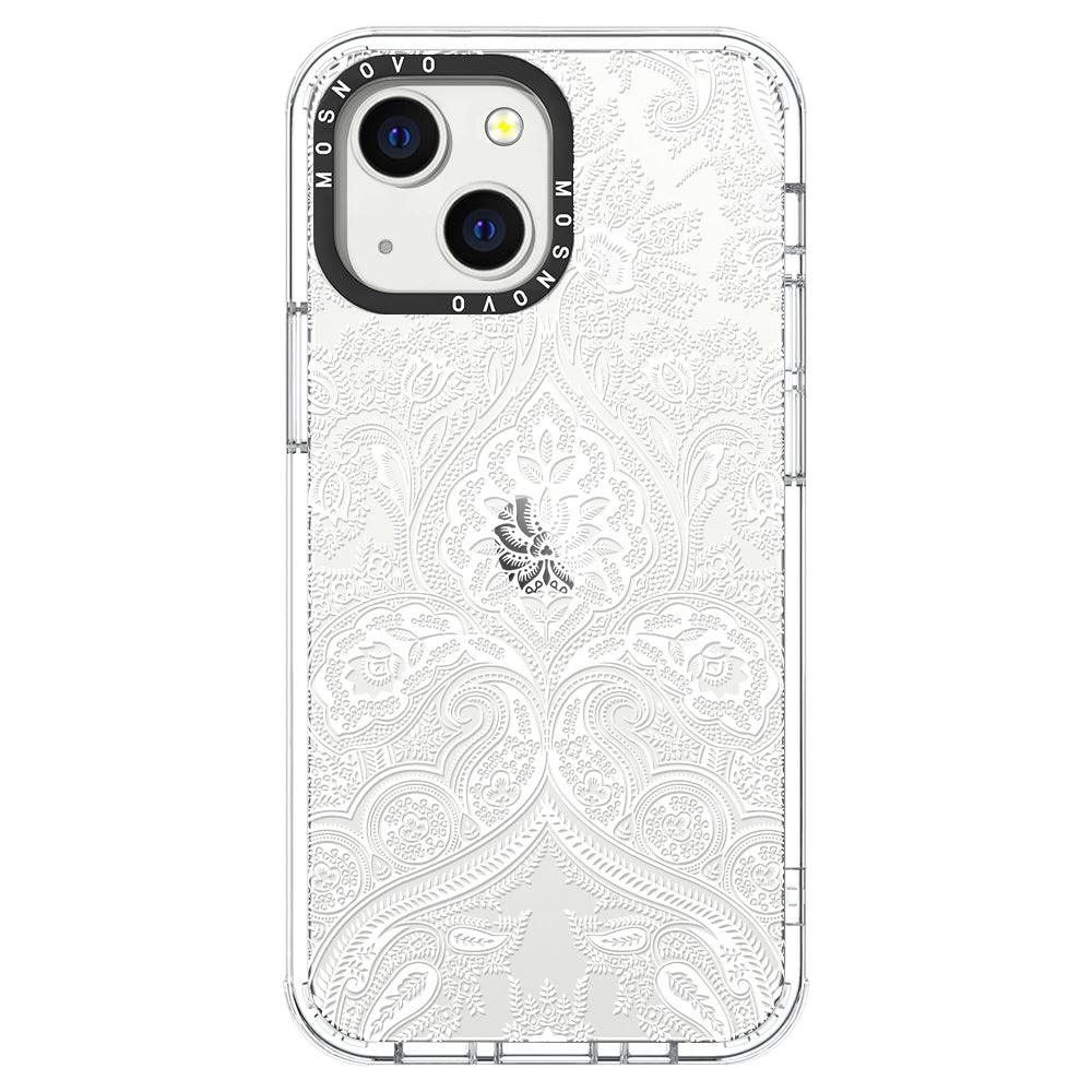 White Damask Phone Case - iPhone 13 Mini Case - MOSNOVO