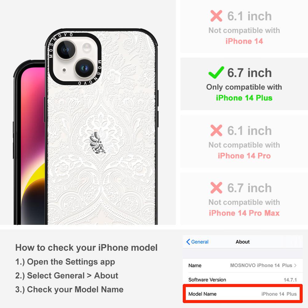 White Damask Phone Case - iPhone 14 Plus Case - MOSNOVO