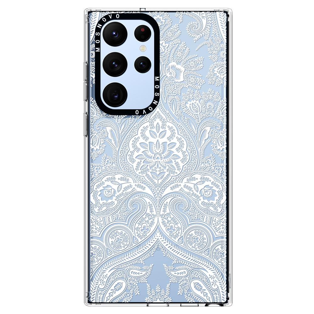 White Damask Phone Case - Samsung Galaxy S22 Ultra Case - MOSNOVO