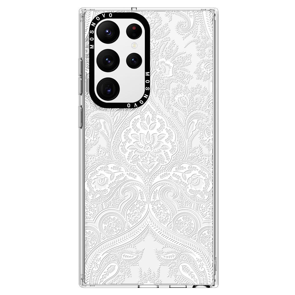 White Damask Phone Case - Samsung Galaxy S22 Ultra Case - MOSNOVO