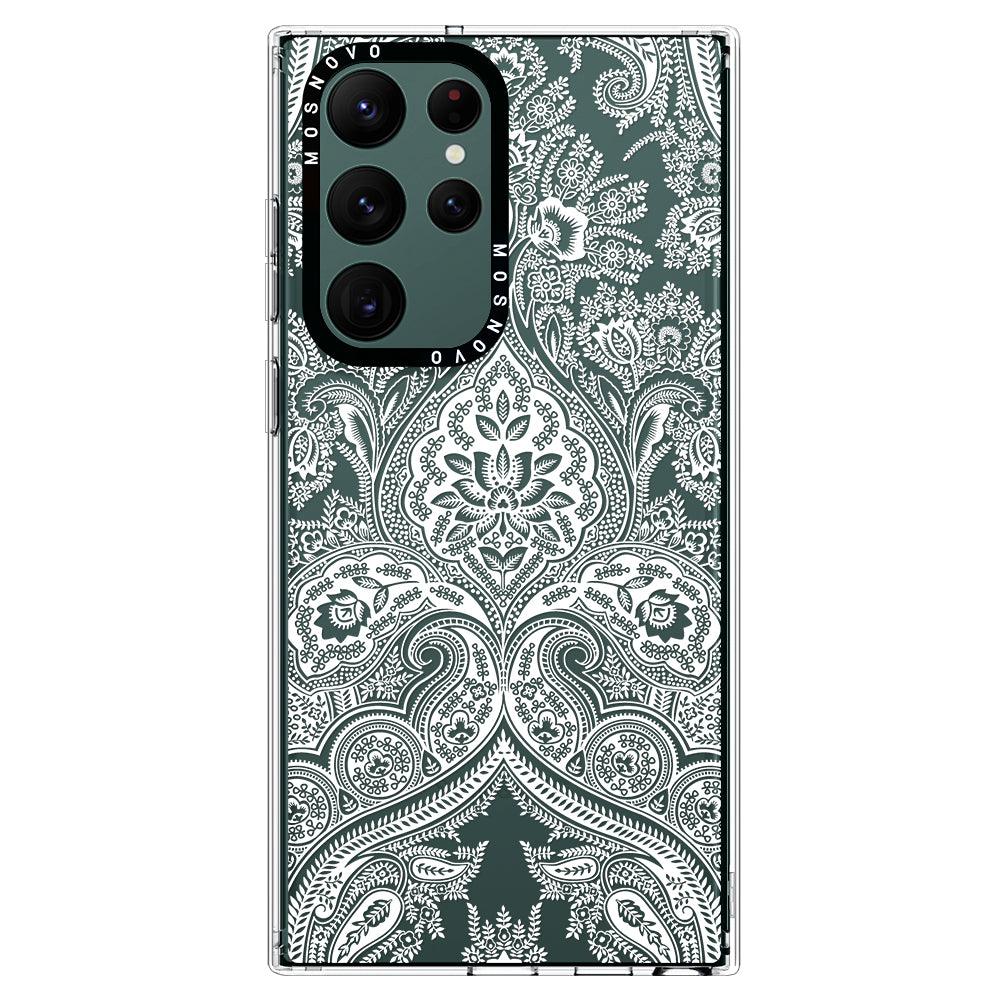 White Damask Phone Case - Samsung Galaxy S22 Ultra Case - MOSNOVO