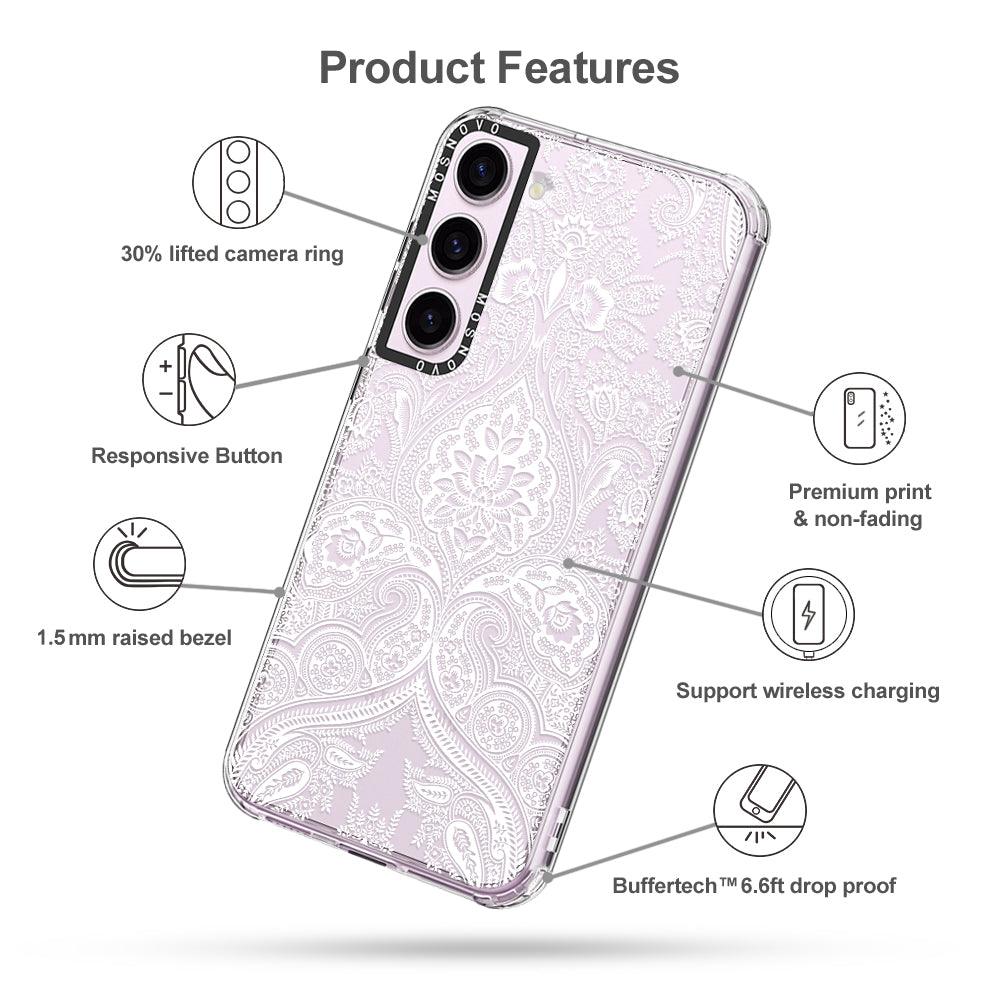 White Damask Phone Case - Samsung Galaxy S23 Plus Case - MOSNOVO