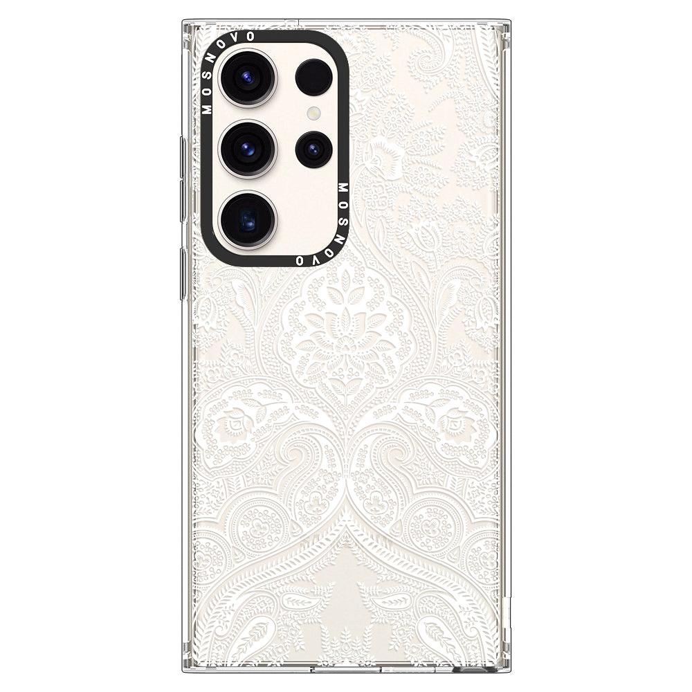 White Damask Phone Case - Samsung Galaxy S23 Ultra Case - MOSNOVO