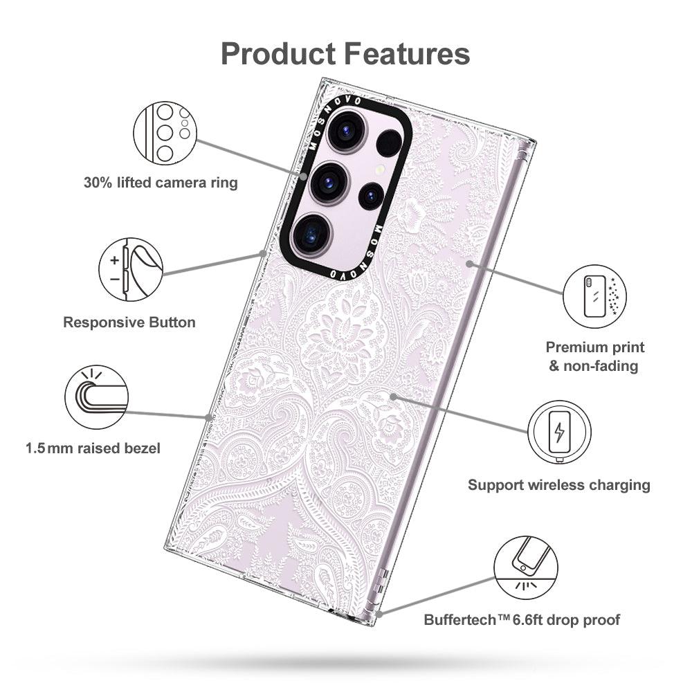 White Damask Phone Case - Samsung Galaxy S23 Ultra Case - MOSNOVO