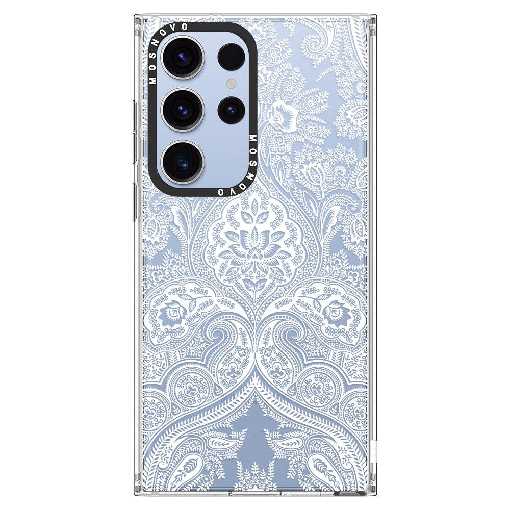 White Damask Phone Case - Samsung Galaxy S23 Ultra Case - MOSNOVO