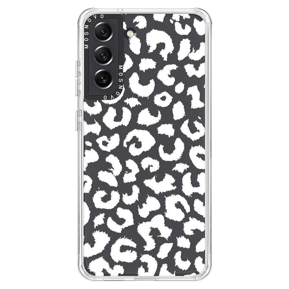 White Leopard Print Phone Case - Samsung Galaxy S21 FE Case - MOSNOVO