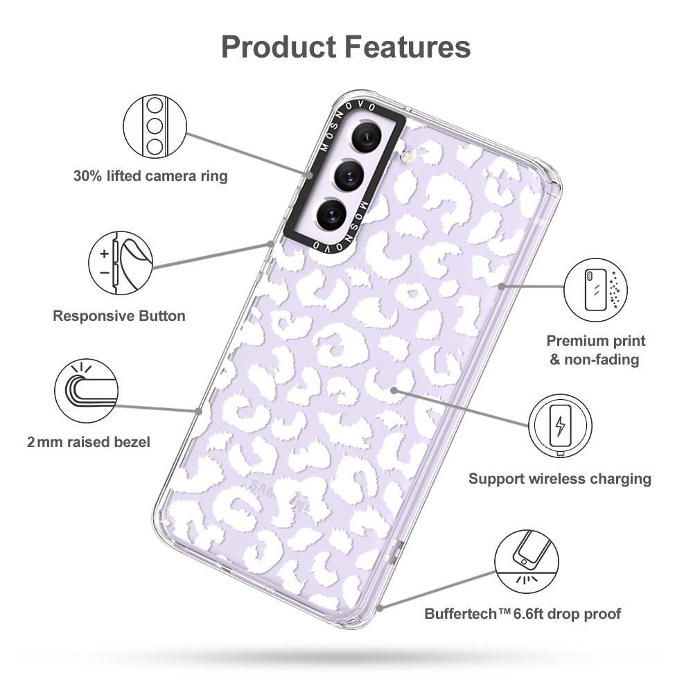 White Leopard Print Phone Case - Samsung Galaxy S21 FE Case - MOSNOVO