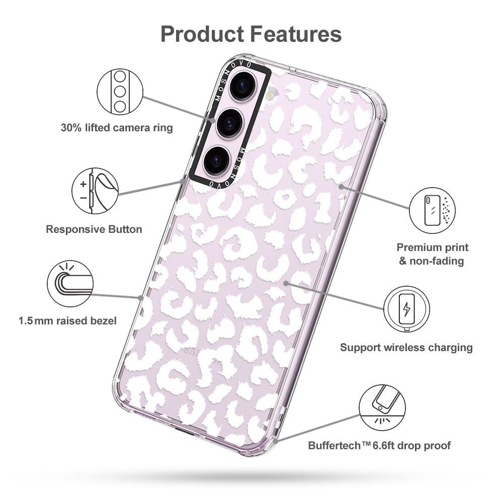 White Leopard Print Phone Case - Samsung Galaxy S23 Plus Case - MOSNOVO