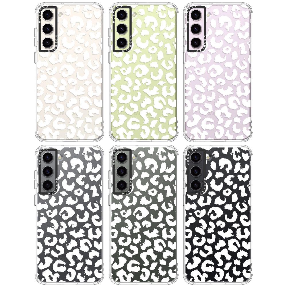 White Leopard Print Phone Case - Samsung Galaxy S23 Plus Case - MOSNOVO