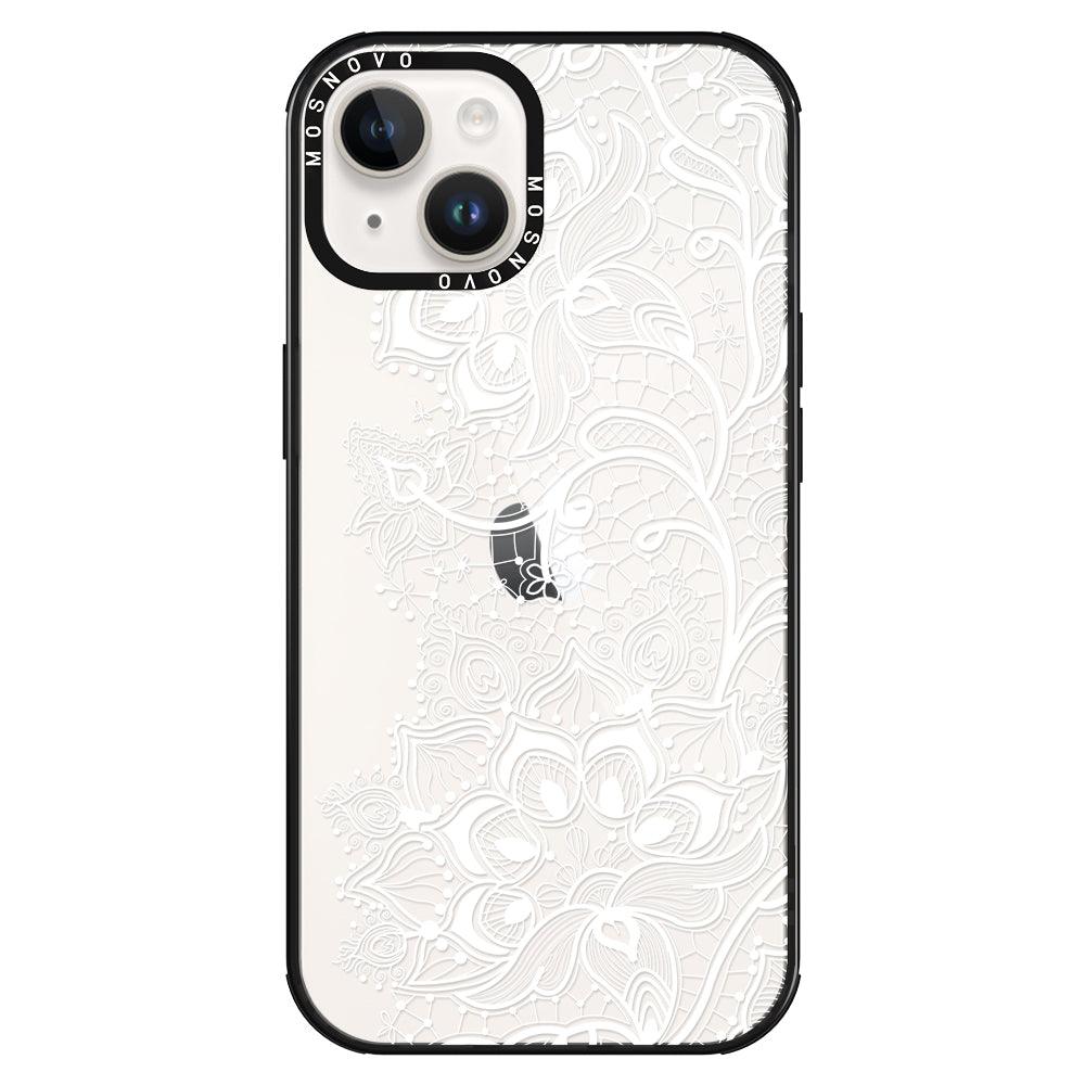 White Lotus Henna Phone Case - iPhone 14 Plus Case - MOSNOVO