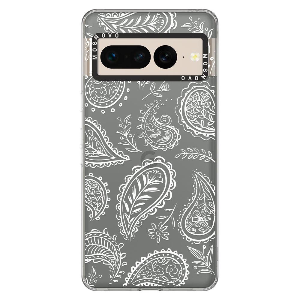 White Paisley Phone Case - Google Pixel 7 Pro Case - MOSNOVO