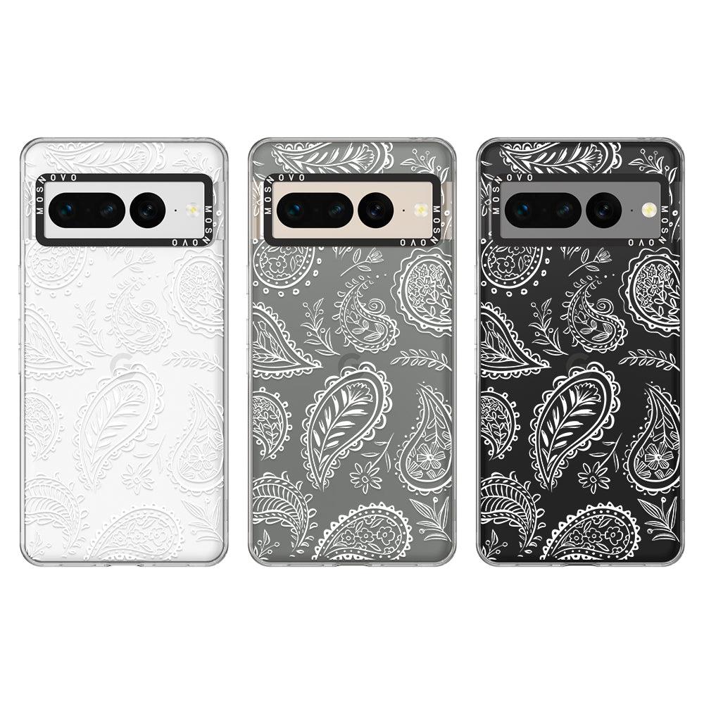 White Paisley Phone Case - Google Pixel 7 Pro Case - MOSNOVO