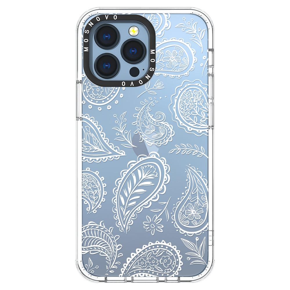 White Paisley Phone Case - iPhone 13 Pro Case - MOSNOVO