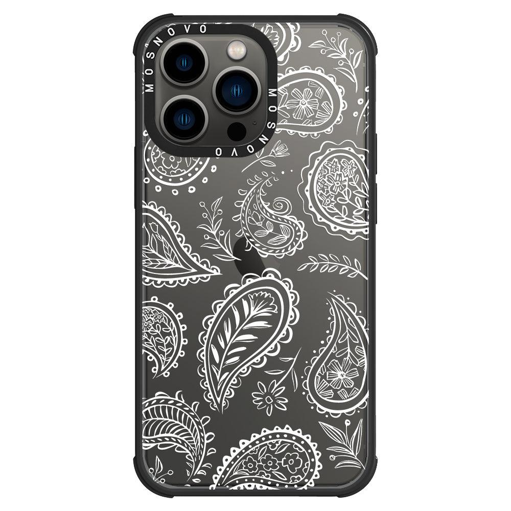 White Paisley Phone Case - iPhone 13 Pro Case - MOSNOVO