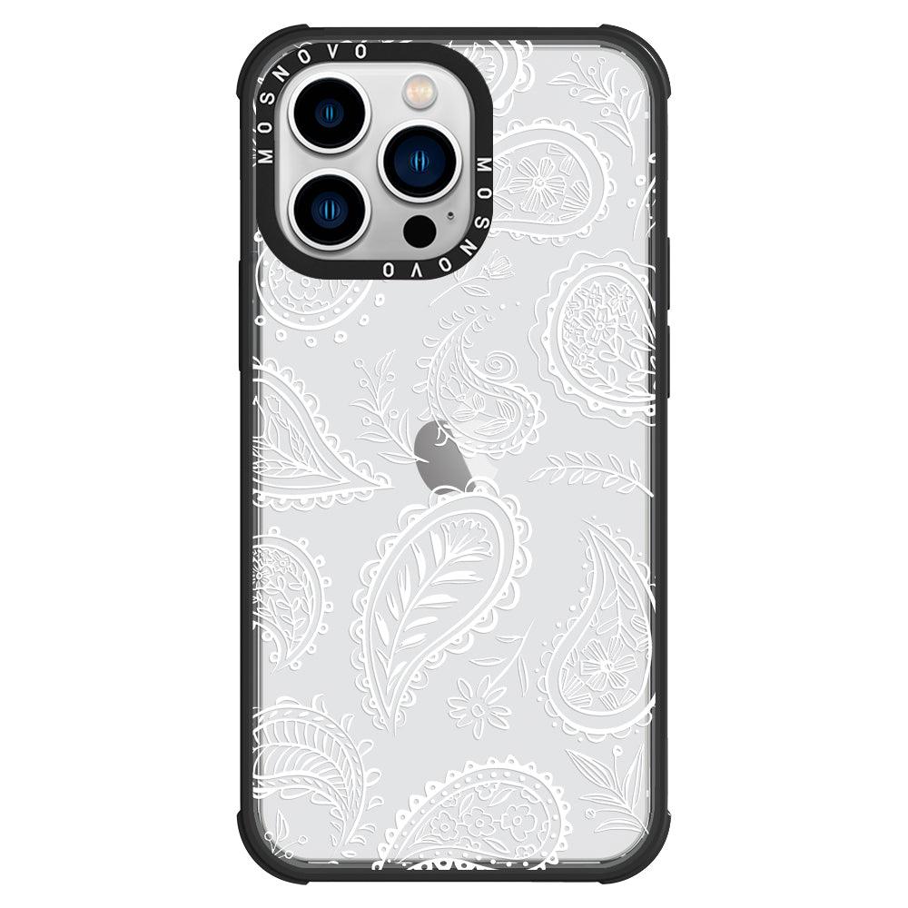 White Paisley Phone Case - iPhone 13 Pro Case - MOSNOVO