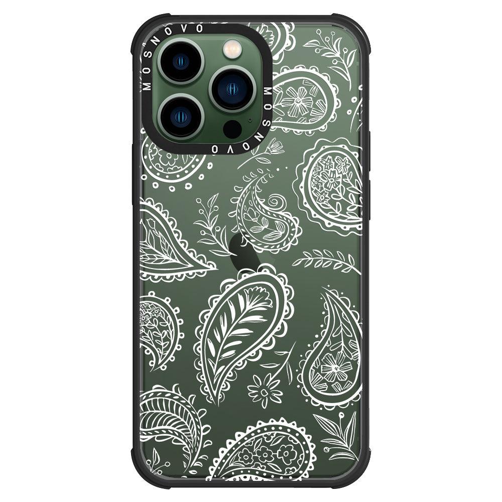 White Paisley Phone Case - iPhone 13 Pro Case - MOSNOVO