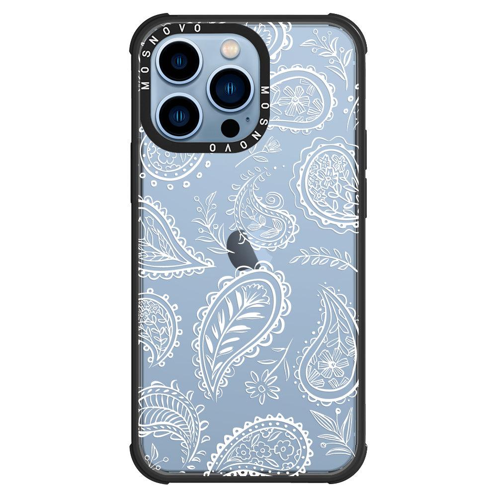 White Paisley Phone Case - iPhone 13 Pro Case - MOSNOVO