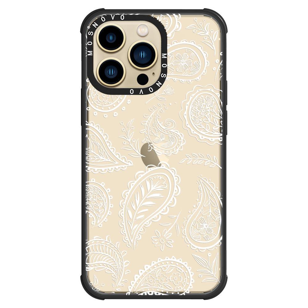 White Paisley Phone Case - iPhone 13 Pro Case - MOSNOVO