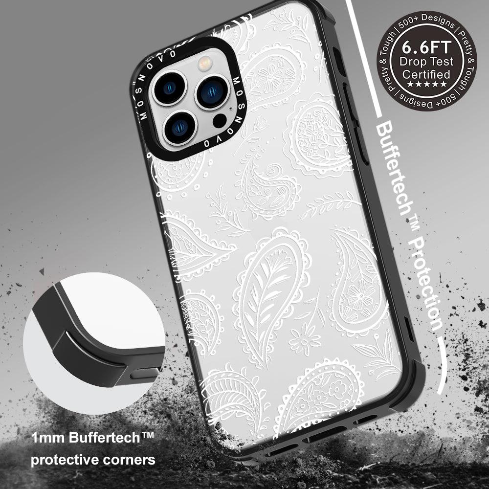 White Paisley Phone Case - iPhone 13 Pro Case - MOSNOVO