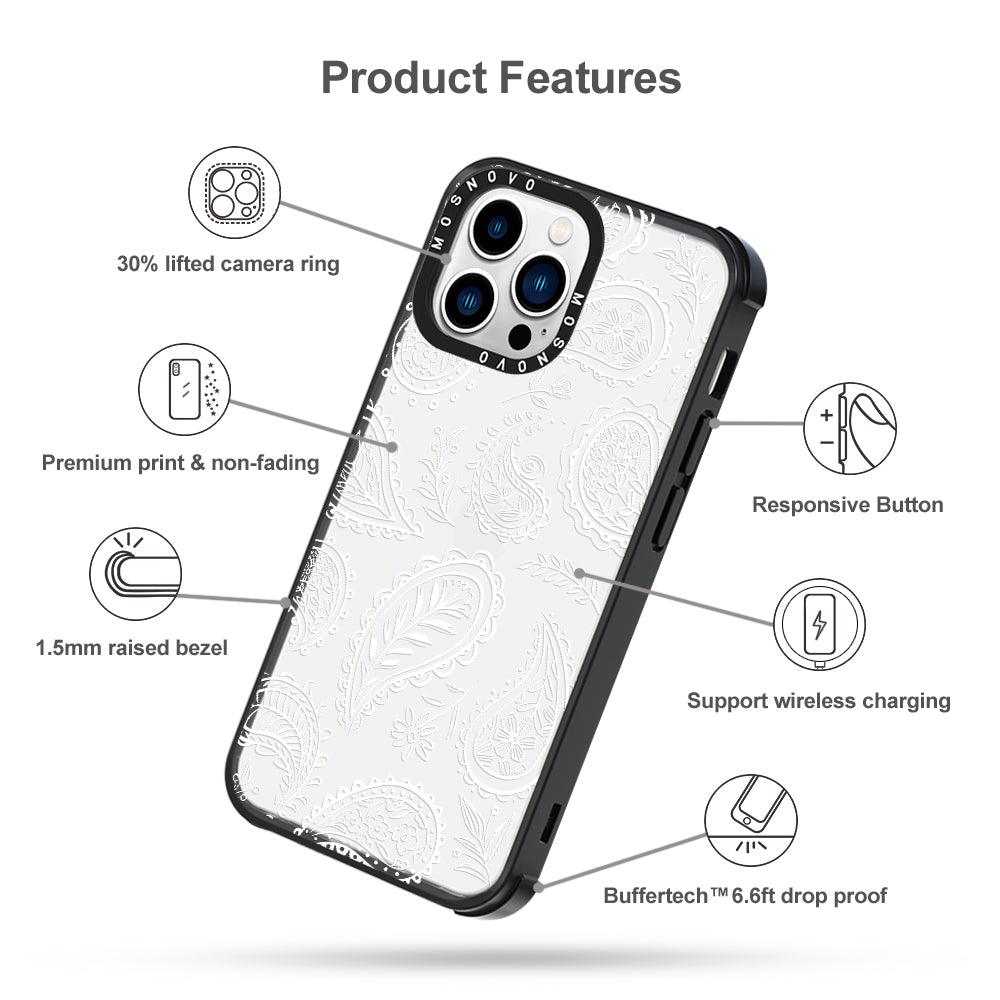 White Paisley Phone Case - iPhone 13 Pro Case - MOSNOVO