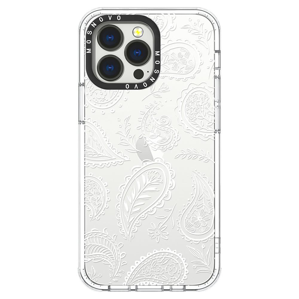 White Paisley Phone Case - iPhone 13 Pro Case - MOSNOVO